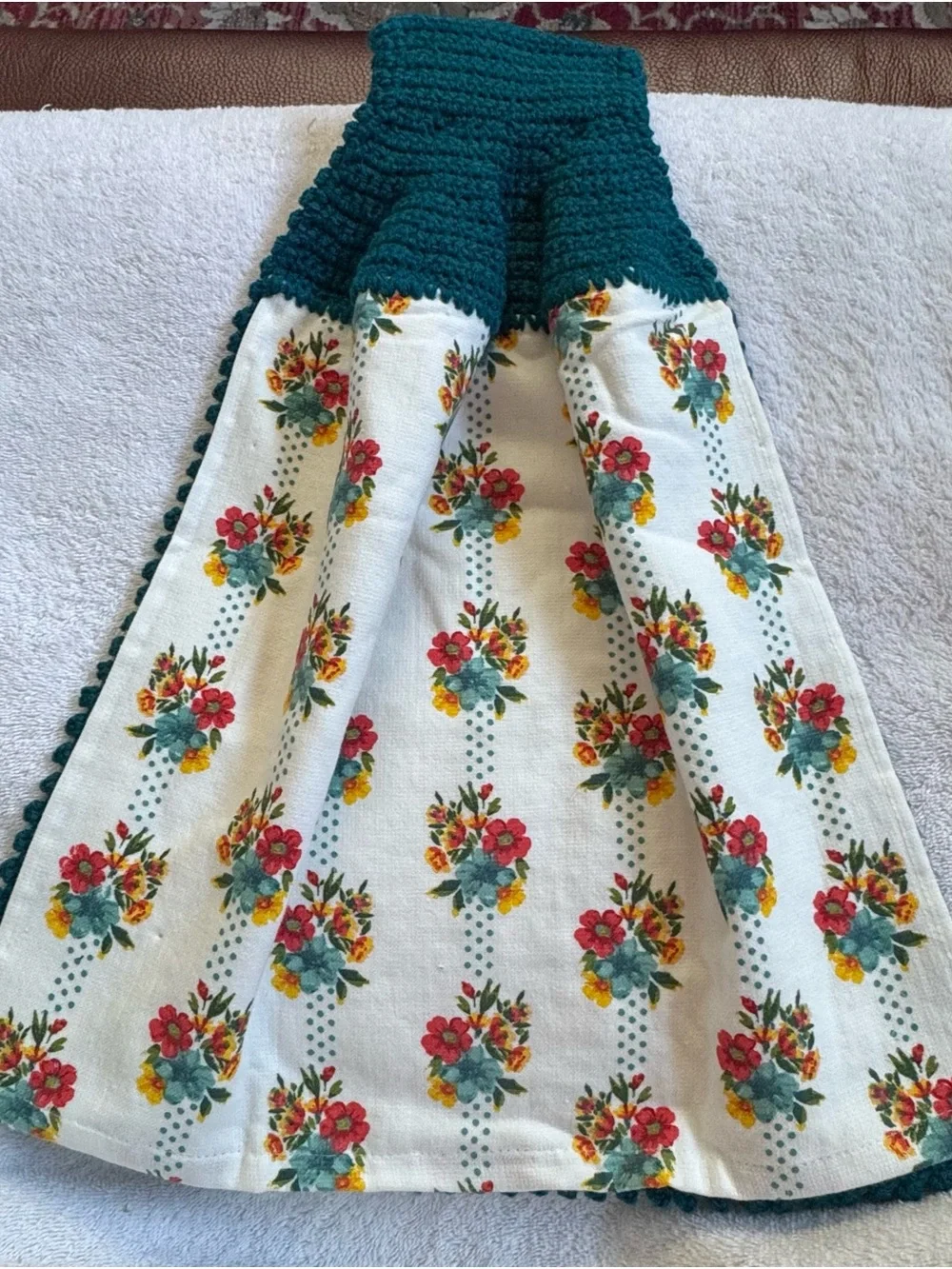 The Pioneer Woman Teal Crochet-Trim Floral Kitchen Towel